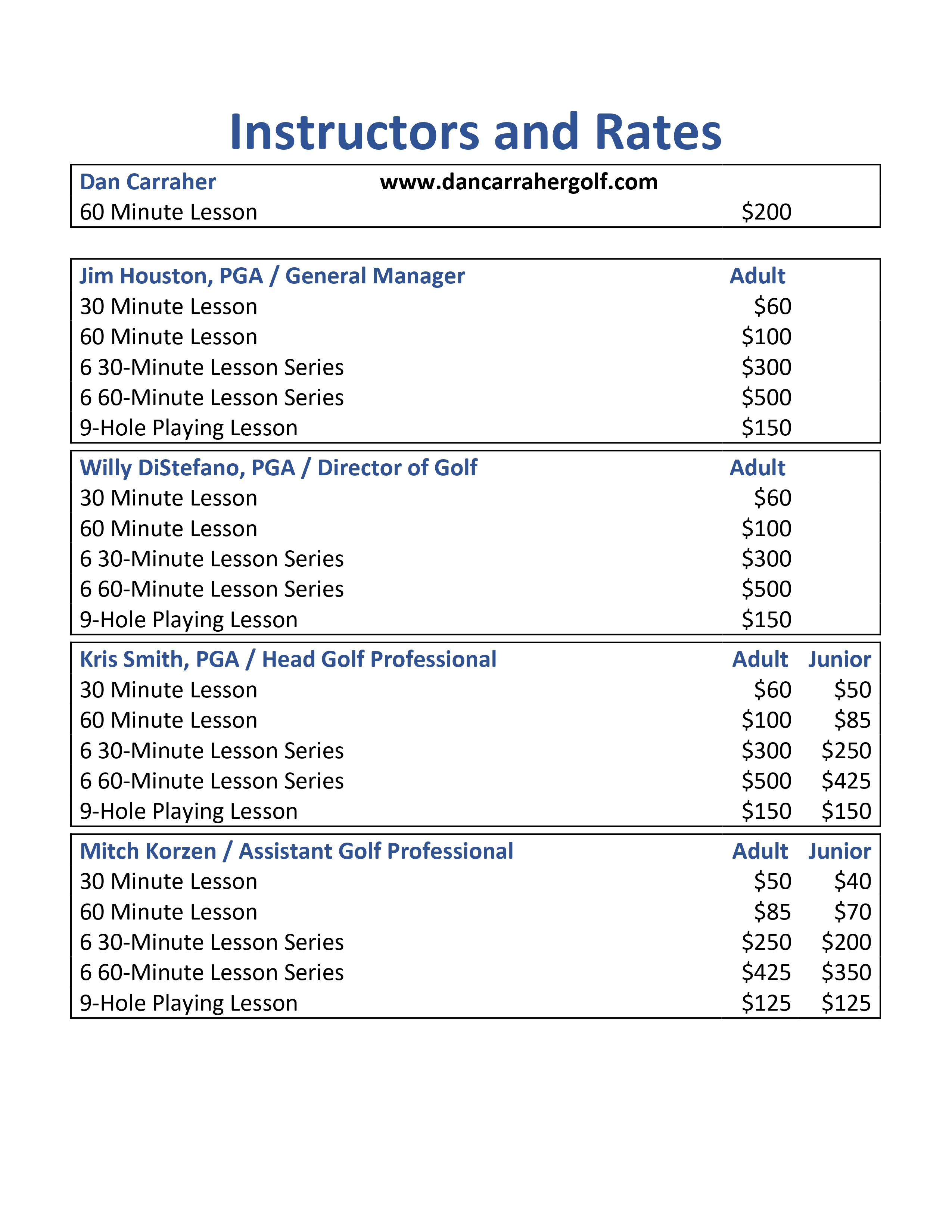 Instructors and Rates 2026