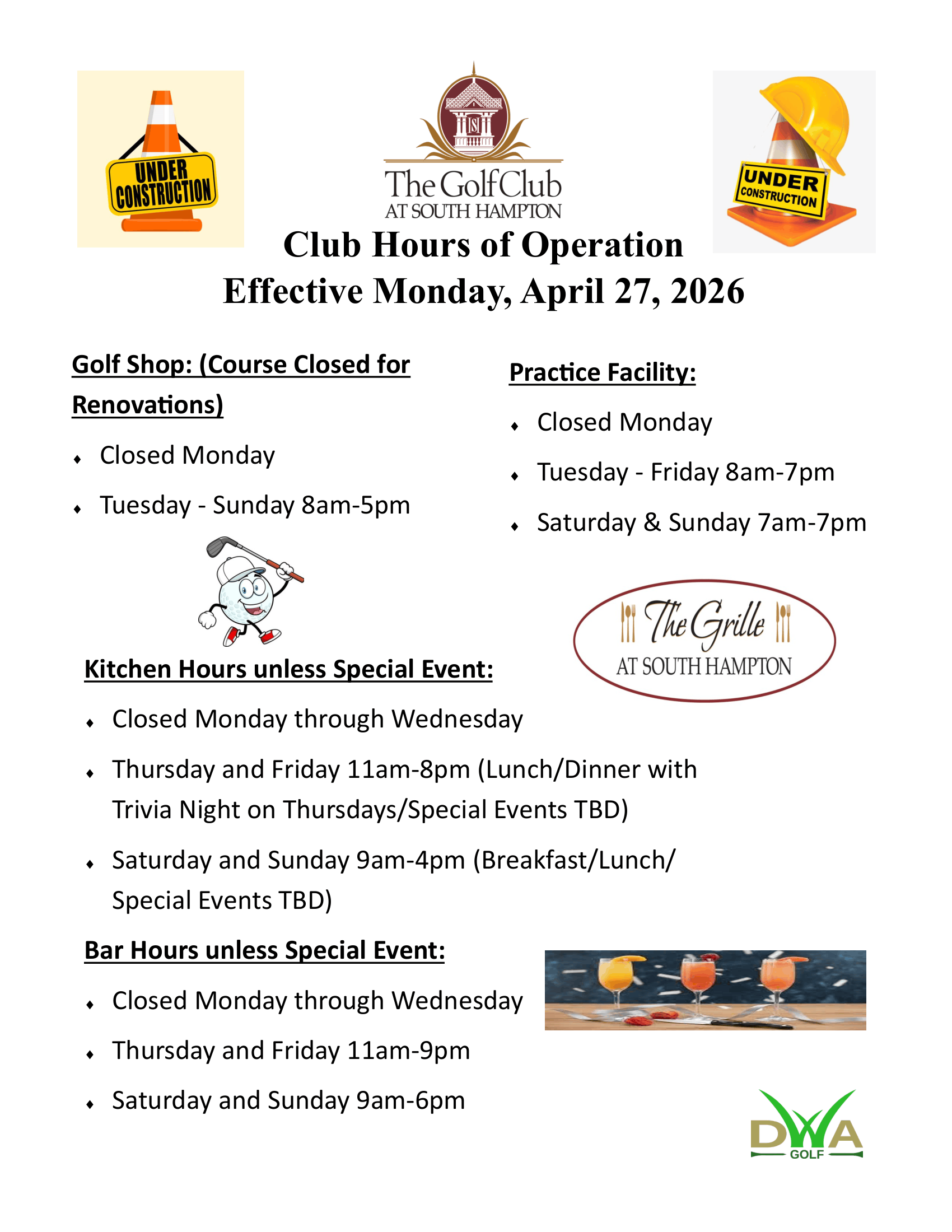 2026 Golf Course Renovation Operations Schedule